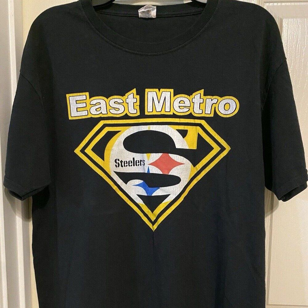 NFL Pittsburgh Steelers Superman Logo T-Shirt East Metro Vintage Style Black L